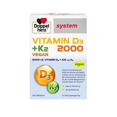 【自营】德国双心维生素D3 2000IU+K2成人中老年营养补充片剂60片
