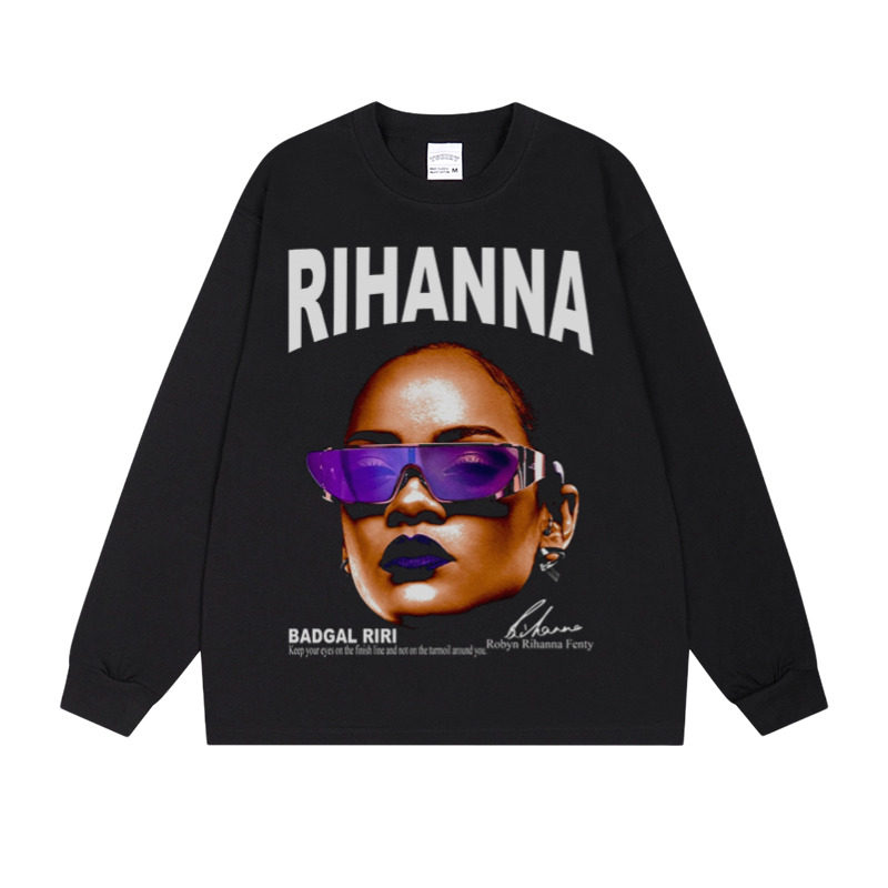 RIHANNA TEE蕾哈娜头像印花长短袖oversize宽松纯棉小领口美式T恤