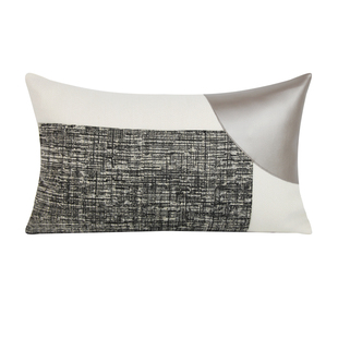 样板房沙发抱枕设计师款米色拼接皮革腰枕公共大厅卧室装饰靠包