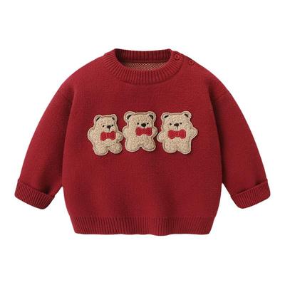 咔咔熊猫宝宝秋冬红色拜年服毛衣