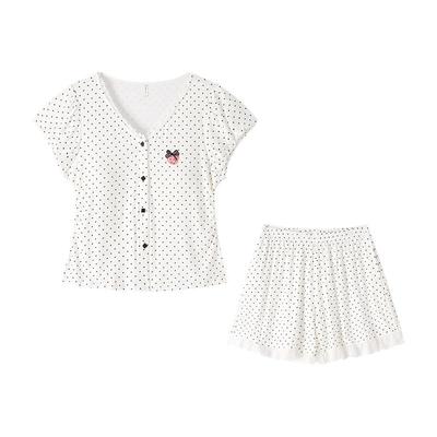 BE带胸垫莫代尔波点短袖睡衣女夏