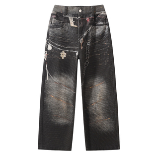 女童裤子秋款2025新款儿童美式潮酷穿搭高街牛仔裤大童宽松阔腿裤