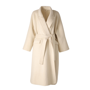 气质温柔粉色双面羊绒大衣女中长款系带收腰宽松羊毛毛呢外套冬季