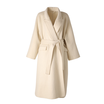 粉色白色温柔气质中长双面呢大衣