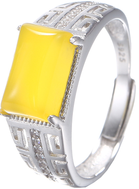 925纯银方形男士戒指银镀白金