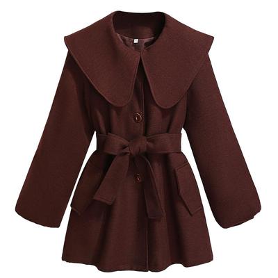 小香风娃娃领收腰毛呢外套女大衣