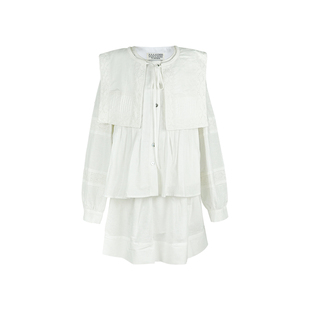 aaaaxbbb 鸢尾丁香结 白色亚麻棉四件套披肩上衣系带衬衫长/短裙