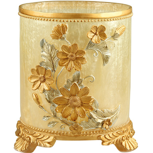 创意客厅垃圾桶轻奢卧室高档家用大号收纳桶圆形有盖桌面垃圾桶