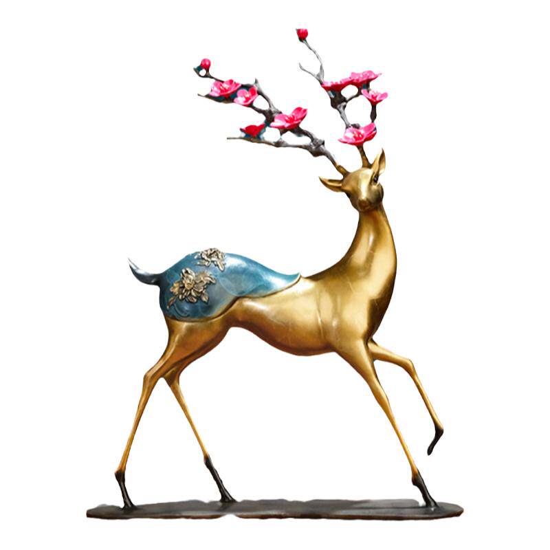 《福禄双全》铜金岁月梅花鹿黄铜摆件工艺品乔迁送礼客厅玄关装饰