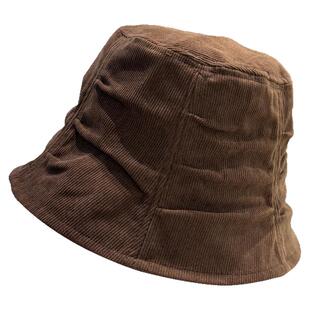 韩版复古褶皱灯芯绒渔夫帽子女2026新款春夏季百搭显脸小遮脸盆帽