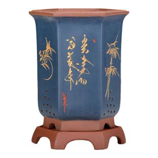 宜兴精品紫砂花盆君子兰悬崖兰花专用客厅阳台带底座托盘陶瓷花盆