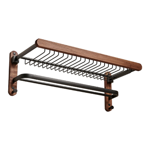 胡桃木高端卫生间毛巾架浴室架子置物架免打孔卫浴厕所浴巾架一体