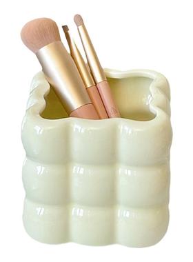 轻奢高端奶油风化妆刷收纳筒刷子收纳盒桶陶瓷桌面笔筒梳妆台摆件