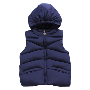冬季小孩马甲男女宝宝1-5岁羽绒棉马甲纯色带帽加厚棉服