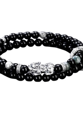 黑曜石手串招财貔貅双层双圈手链