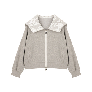 Amybaby女童套装春季2026新款休闲翻领蕾丝拉链外套简约休闲裤