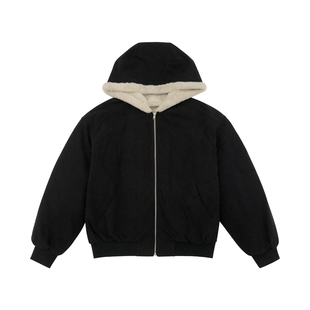 黑色连帽棉服男款冬季宽松休闲保暖加厚毛绒棉袄厚外套2025新款