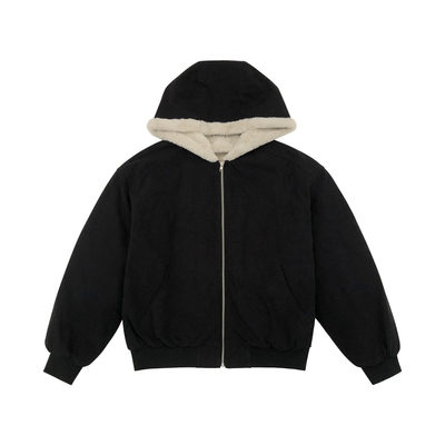 黑色连帽棉服男款冬季宽松休闲保暖加厚毛绒棉袄厚外套2025新款