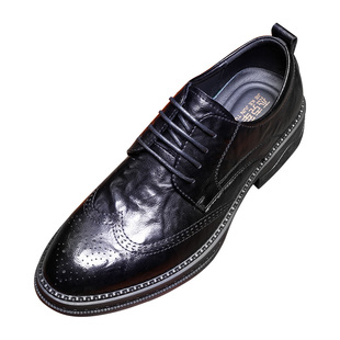 尖头皮鞋男士冬黑色正装商务真皮通勤英伦结婚新郎雕花布洛克男鞋