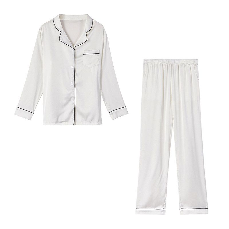 夏季薄款长袖仿真丝家居服套装