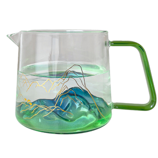 玻璃杯国潮青山杯高颜值耐高温喝水杯办公室家用350ml带把牛奶杯