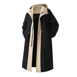 春秋季英伦风衣男秋冬季加绒加厚中长款披风宽松男生大衣连帽外套