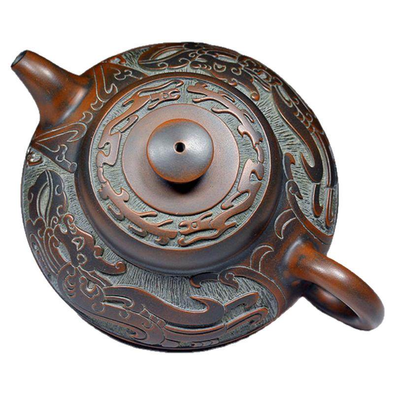 钦州坭兴陶茶壶茶具家用纯手工名家全手工非紫砂紫泥工艺龙纹石瓢