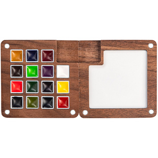 迷你水彩颜料盒和小本子史明克8色木盒国风迷你小画板固体水彩画画本旅行写生便携式调色盘手账本亚克力分装