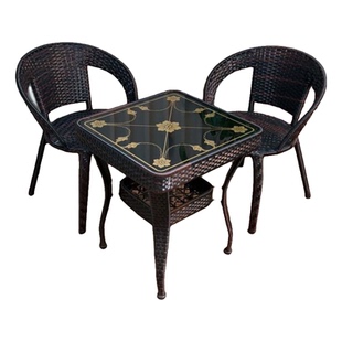 简约阳台小茶几户外钢化玻璃圆形桌子床头储物桌藤编家用客厅茶桌