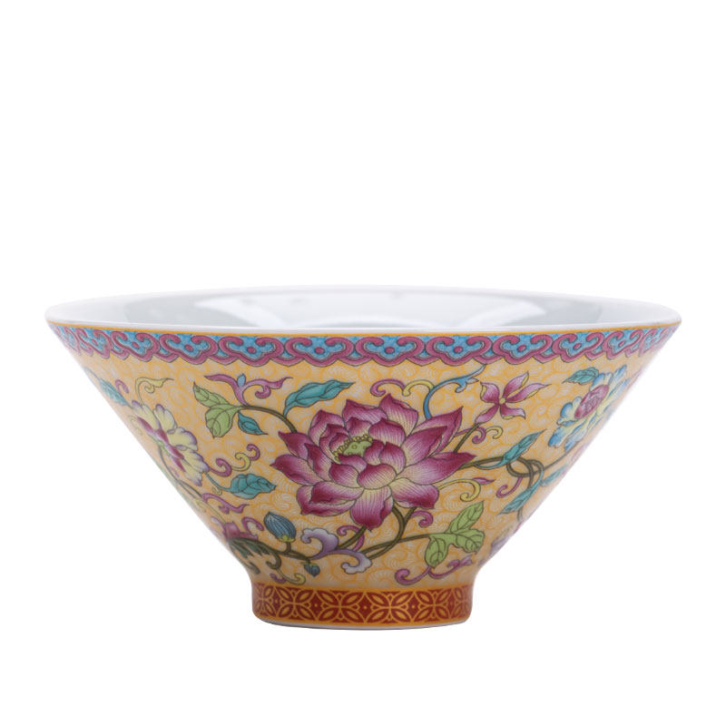 仿古珐琅彩莲富一莲斗笠杯新中式家用防烫陶瓷茶杯功夫茶具品茗杯