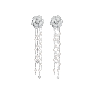 SHINE萱子饰品辉月山茶系列优雅花朵流苏珍珠耳环可拆卸百搭耳钉