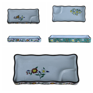 双格盘带隔断醋碟饺子盘日式分格寿司刺身长盘煎饺陶瓷餐具贴花盘