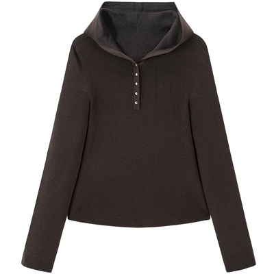 太平鸟女装25年进口美丽诺无缝可机洗连帽套衫上衣A1EEF1108