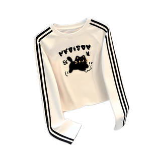 女童长袖T恤高腰中大童短款街舞儿童春秋插肩上衣女孩内搭修身ins