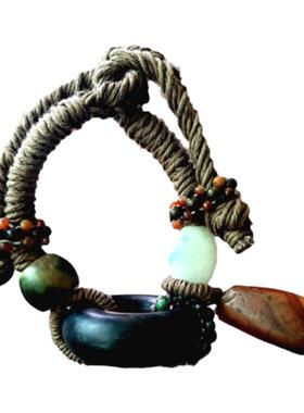 麻绳编织老玛瑙翡翠手绳
