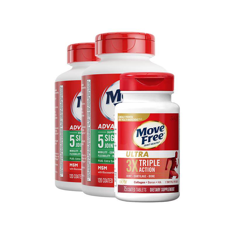 益节MoveFree绿标氨糖120粒*2+经典骨胶原75粒