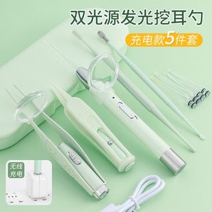 儿童发光耳勺套装 掏耳朵usb可视灯带挖耳勺勺勺硅胶充电耳按摩耳