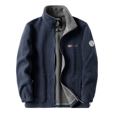 抓绒衣男款秋冬季加厚摇粒绒外套男连帽双面绒上衣大码羊羔绒夹克