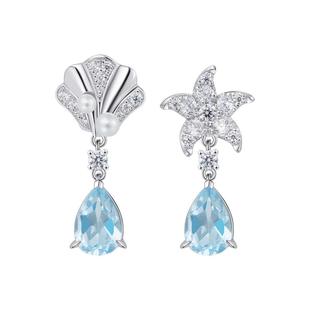 CIGALONG龙梓嘉托帕石耳钉星贝s925银镶天然宝石原创新中式珠宝