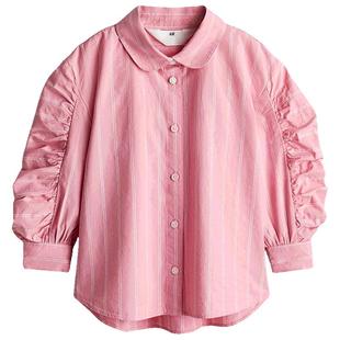 HM冬季童装儿童女童柔软条纹灯笼袖棉质衬衫1268343