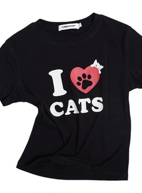 CLIMAX VISION「i love cats」可爱猫咪字母印花正肩修身短袖T恤