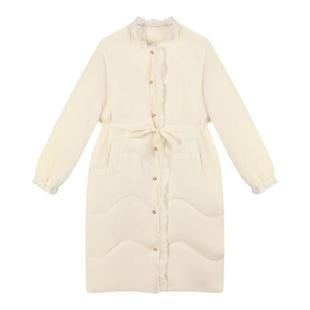 小香风奶呼呼蕾丝花边长款羽绒服女冬季抽绳收腰洋气甜美减龄外套