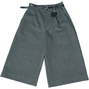 oo&vv千鸟格七分裤直筒加厚女裤25秋冬高腰显瘦宽松小个子休闲裤