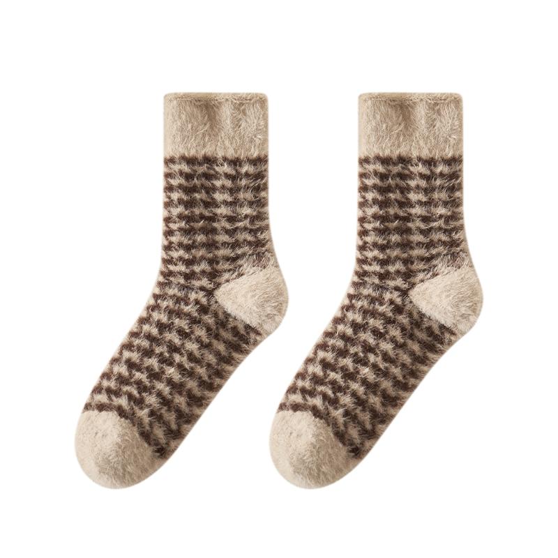 珊瑚绒袜子冬季加厚保暖睡眠袜月子袜水貂绒过冬长筒毛毛袜中筒袜
