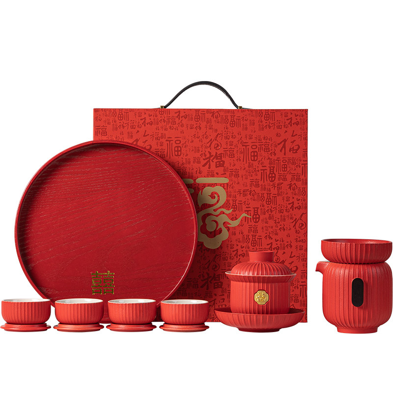 宫廷风陶瓷红灯笼茶具