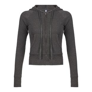 WEEKEEP 美式休闲灰色拉链连帽开衫卫衣女小众修身百搭运动短外套