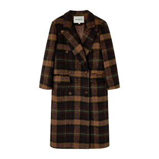 ANNATTO伯克利学姐 咖色格子呢子大衣外套女秋冬高级感小个子大衣