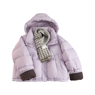 她池连帽羽绒服2025冬季新款女装时尚宽松款落肩袖拉链短款外套