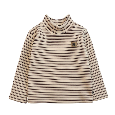 男童打底衫加绒冬新款中大童字母条纹半高领儿童装保暖内搭上衣