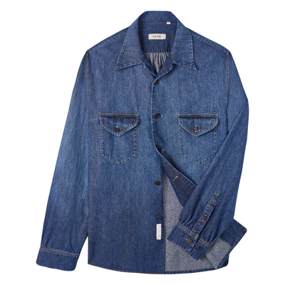 纯棉水洗渐变古巴领丹宁牛仔衬衫